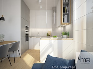 Mieszkanie opow. 55m2 - Wola - Średnia otwarta z salonem z kamiennym blatem szara z zabudowaną lodówką z podblatowym zlewozmywakiem kuchnia w kształcie litery g, styl nowoczesny - zdjęcie od 4ma projekt