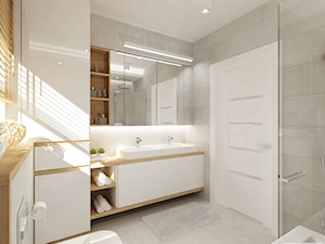 Średnia na poddaszu z dwoma umywalkami łazienka z oknem, styl nowoczesny - zdjęcie od 4ma projekt