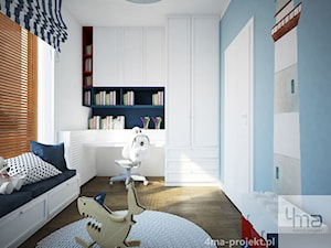 Mieszkanie 128 m2 - Gocławek - Średni biały niebieski pokój dziecka dla nastolatka dla chłopca, styl nowoczesny - zdjęcie od 4ma projekt