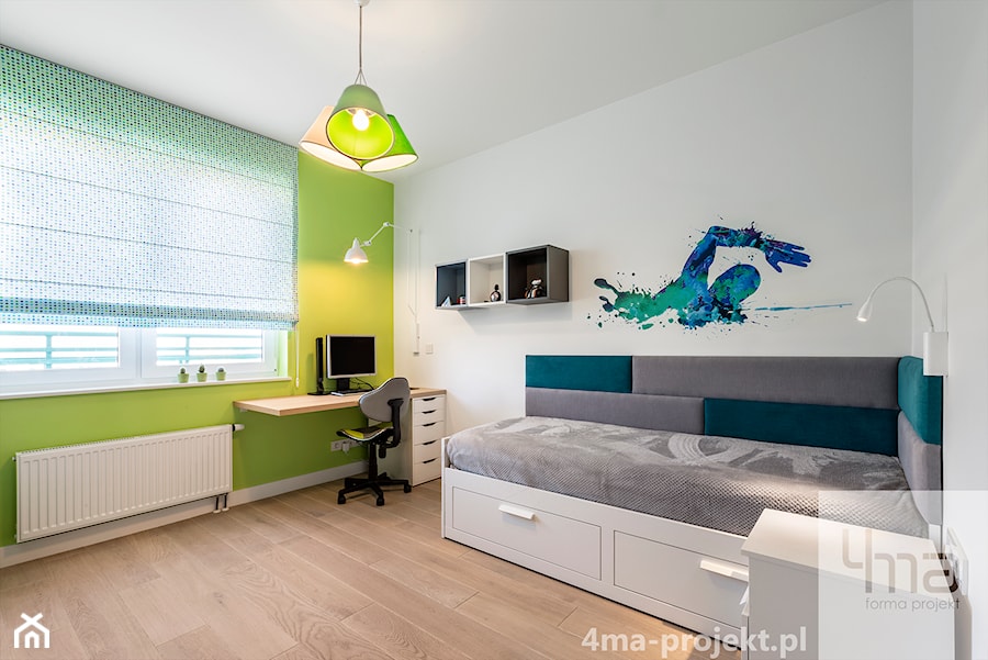 Mieszkanie 117m2 na Kabatach - Średni biały zielony pokój dziecka dla dziecka dla nastolatka dla chłopca dla dziewczynki, styl nowoczesny - zdjęcie od 4ma projekt