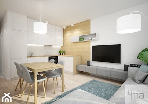 Mieszkanie 48,5 m2 - Średni biały salon z kuchnią z jadalnią, styl nowoczesny - zdjęcie od 4ma projekt