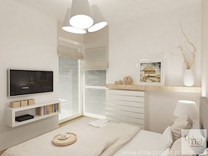 Projekt mieszkania na Bielanach o pow. 51,5 m2. - Średnia biała sypialnia z balkonem / tarasem, styl nowoczesny - zdjęcie od 4ma projekt