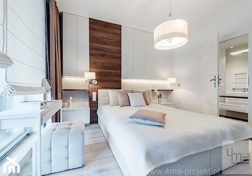 Dom w Łomiankach 135 m2. - Mała biała sypialnia z łazienką, styl nowoczesny - zdjęcie od 4ma projekt