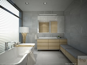 Dom 310 m2. - Duża jako pokój kąpielowy z dwoma umywalkami łazienka z oknem, styl nowoczesny - zdjęcie od 4ma projekt