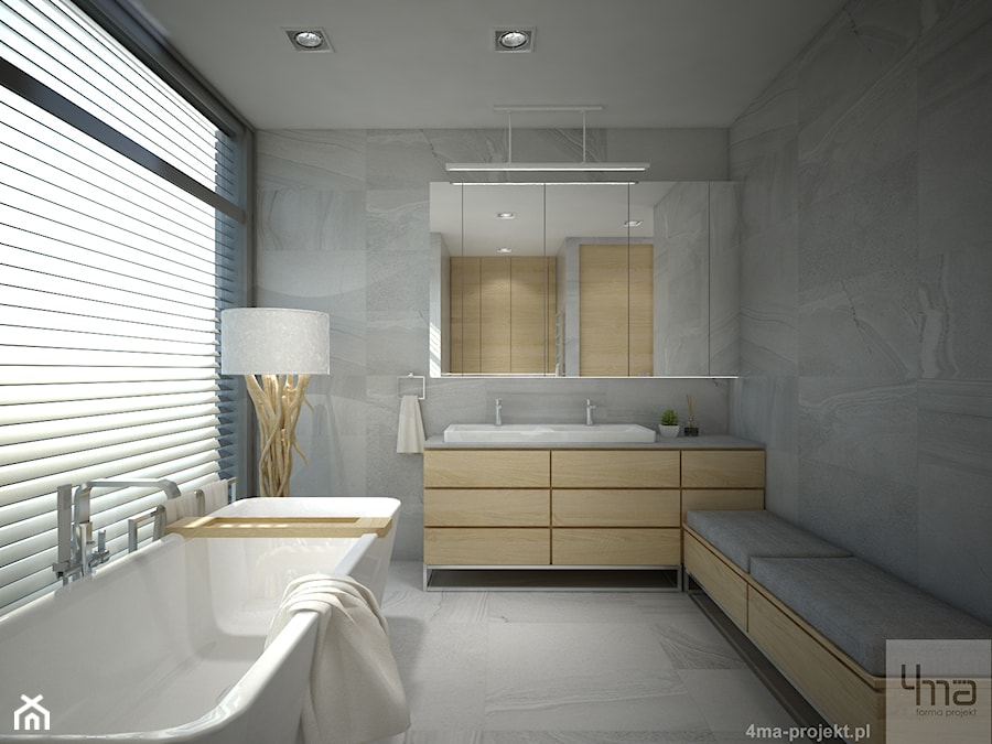Dom 310 m2. - Duża jako pokój kąpielowy z dwoma umywalkami łazienka z oknem, styl nowoczesny - zdjęcie od 4ma projekt