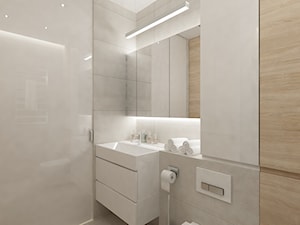Projekt mieszkania w Pruszkowie - pow. 52,5 m2. - Mała średnia bez okna z punktowym oświetleniem łazienka, styl nowoczesny - zdjęcie od 4ma projekt