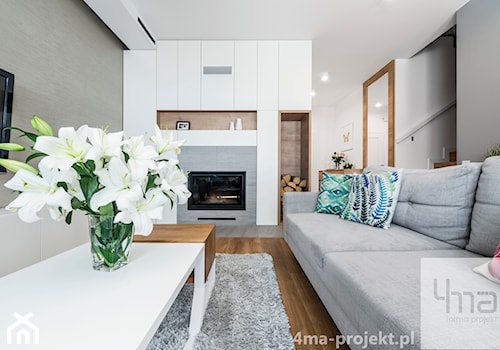 Dom 148 m2. - Średni biały szary salon, styl nowoczesny - zdjęcie od 4ma projekt