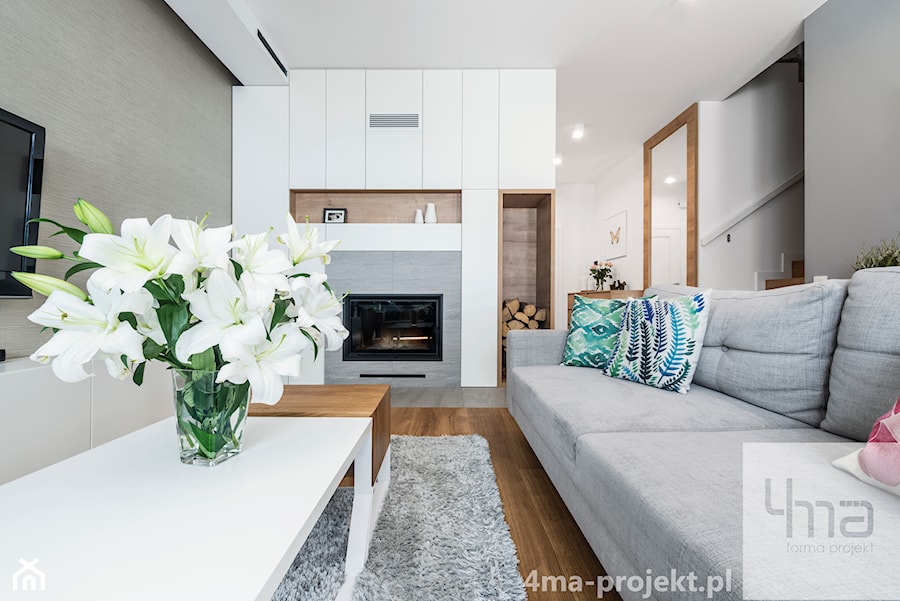Dom 148 m2. - Średni biały szary salon, styl nowoczesny - zdjęcie od 4ma projekt