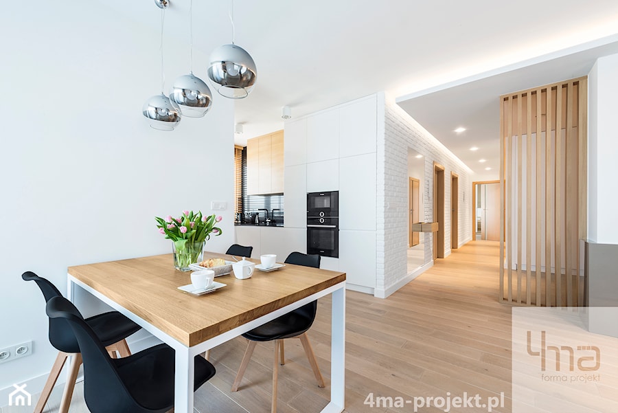 Mieszkanie 117m2 na Kabatach - Średnia biała jadalnia w kuchni, styl nowoczesny - zdjęcie od 4ma projekt