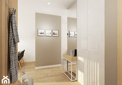Projekt mieszkania 53 m2 na Żoliborzu - Średni z wieszakiem szary hol / przedpokój, styl nowoczesny - zdjęcie od 4ma projekt