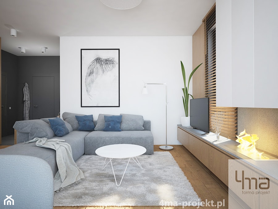 Mieszkanie 68 m2 - Średni beżowy biały salon, styl nowoczesny - zdjęcie od 4ma projekt