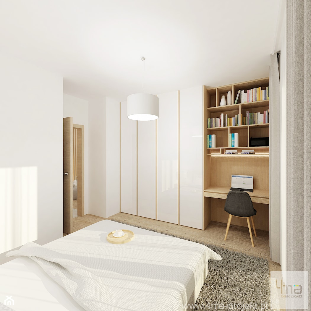 Projekt mieszkania 53 m2 na Żoliborzu - Średnia biała z biurkiem sypialnia, styl nowoczesny - zdjęcie od 4ma projekt - Homebook