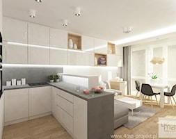 Projekt mieszkania w Pruszkowie - pow. 52,5 m2. - Mały biały salon z kuchnią z jadalnią, styl nowoc ... - zdjęcie od 4ma projekt - Homebook