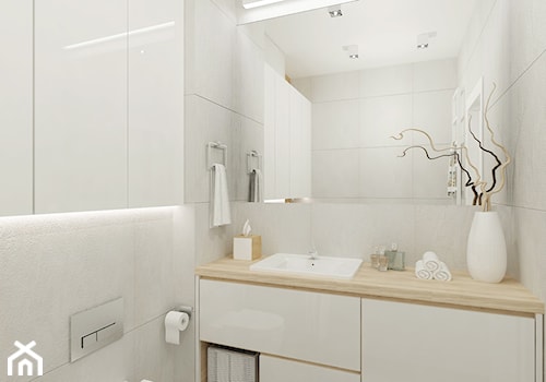 Projekt mieszkania na Bielanach o pow. 51,5 m2. - Mała bez okna z punktowym oświetleniem łazienka, styl nowoczesny - zdjęcie od 4ma projekt