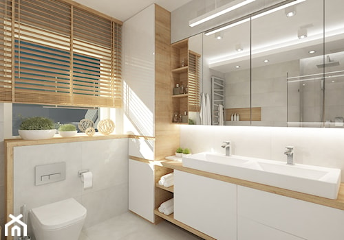 Projekt domu o pow. 125 m2 w Ożarowie Mazowieckim - Średnia na poddaszu z dwoma umywalkami łazienka z oknem, styl nowoczesny - zdjęcie od 4ma projekt
