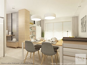 Projekt mieszkania o pow. 55,5 m2 w Wilanowie. - Średni biały szary salon z kuchnią z jadalnią, styl nowoczesny - zdjęcie od 4ma projekt