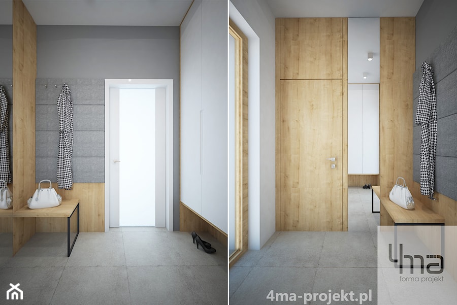 Dom w Łodzi - Średni z wieszakiem biały szary hol / przedpokój, styl nowoczesny - zdjęcie od 4ma projekt