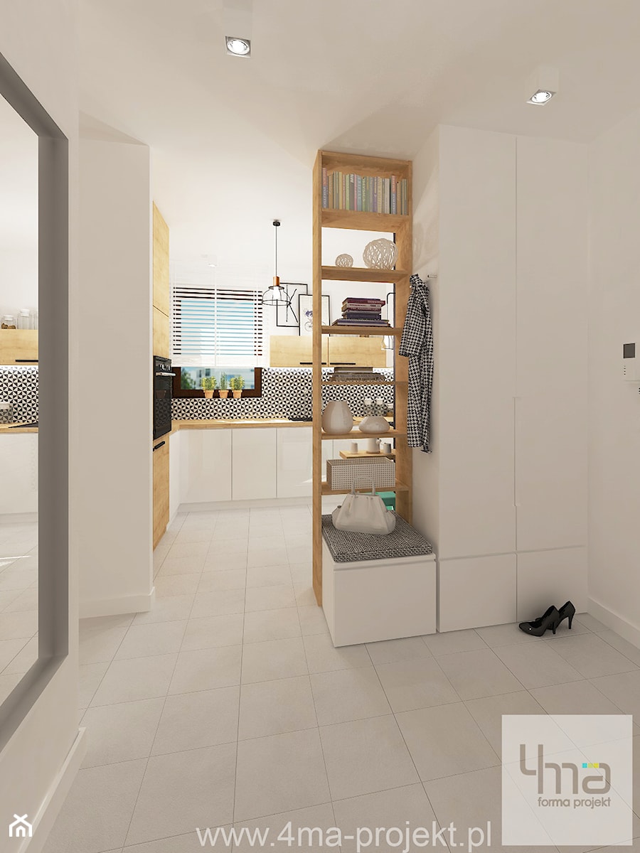 Projekt mieszkania w Wilanowie, pow. 52 m2 - Mały biały hol / przedpokój, styl skandynawski - zdjęcie od 4ma projekt