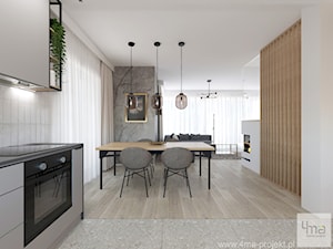 Dom w Raszynie - Średnia biała brązowa szara jadalnia w salonie w kuchni, styl nowoczesny - zdjęcie od 4ma projekt