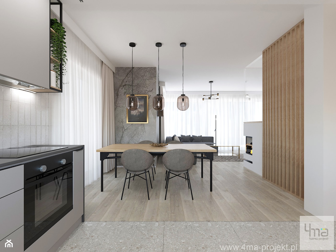Dom w Raszynie - Średnia biała brązowa szara jadalnia w salonie w kuchni, styl nowoczesny - zdjęcie od 4ma projekt - Homebook