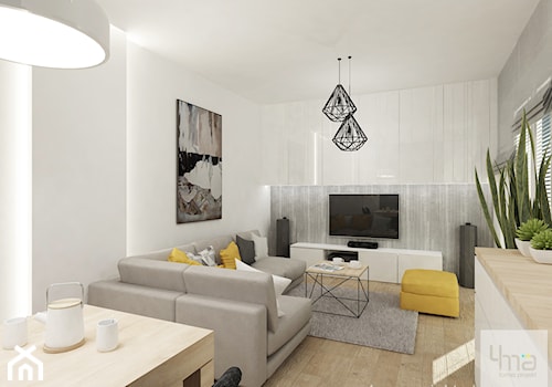 Projekt mieszkania na Bielanach o pow. 51,5 m2. - Mały średni biały salon, styl nowoczesny - zdjęcie od 4ma projekt