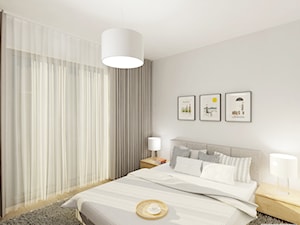 Projekt mieszkania 53 m2 na Żoliborzu - Średnia biała sypialnia z balkonem / tarasem, styl nowoczesny - zdjęcie od 4ma projekt
