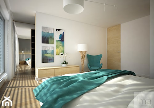 Dom 310 m2. - Średnia beżowa biała sypialnia, styl nowoczesny - zdjęcie od 4ma projekt