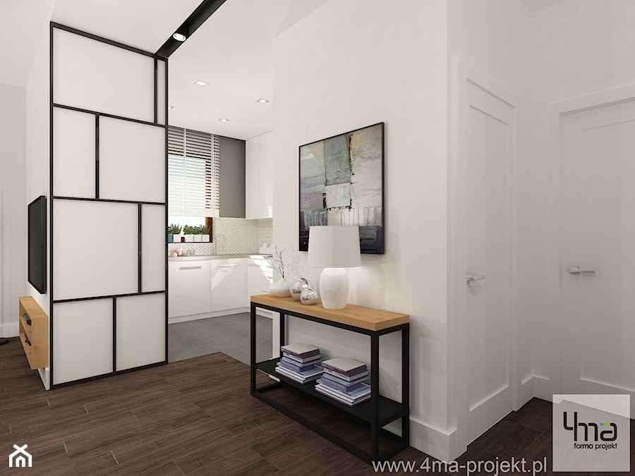 Projekt salonu z kuchnią i dwóch łazienek. Powierzchnia 52,1 m2. - Salon, styl industrialny - zdjęcie od 4ma projekt