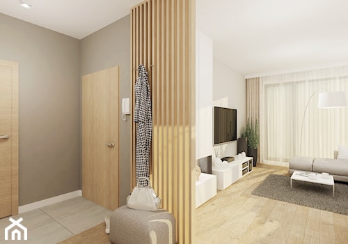 Projekt mieszkania 53 m2 na Żoliborzu - Średni z wieszakiem biały szary hol / przedpokój, styl nowoczesny - zdjęcie od 4ma projekt