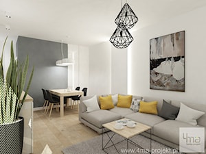 Projekt mieszkania na Bielanach o pow. 51,5 m2. - Średni biały salon z jadalnią, styl nowoczesny - zdjęcie od 4ma projekt