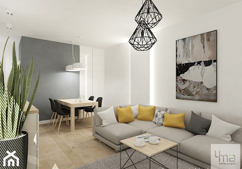 Projekt mieszkania na Bielanach o pow. 51,5 m2. - Średni biały salon z jadalnią, styl nowoczesny - zdjęcie od 4ma projekt