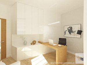 Projekt mieszkania 98 m2 w Wilanowie. - Średnie w osobnym pomieszczeniu z zabudowanym biurkiem szare biuro, styl nowoczesny - zdjęcie od 4ma projekt