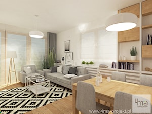 Projekt mieszkania w Wilanowie, pow. 52 m2 - Średni biały salon z jadalnią, styl skandynawski - zdjęcie od 4ma projekt