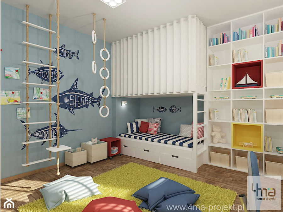 Pokoje dziecięce - Średni niebieski pokój dziecka dla dziecka dla nastolatka dla chłopca dla dziewczynki, styl nowoczesny - zdjęcie od 4ma projekt
