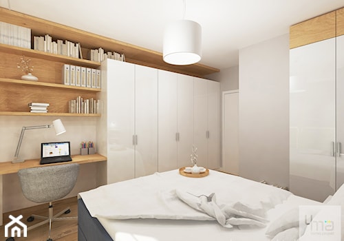 Projekt mieszkania w Wilanowie, pow. 52 m2 - Średnia biała szara z biurkiem sypialnia, styl nowoczesny - zdjęcie od 4ma projekt