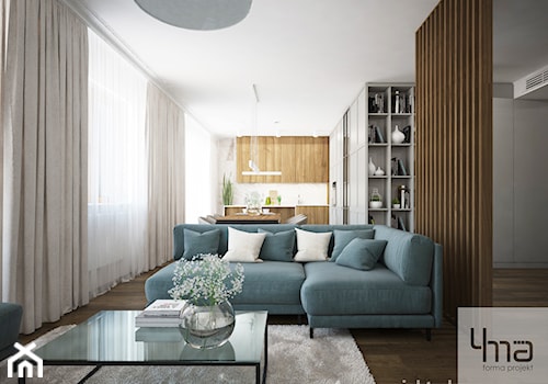 Mieszkanie 128 m2 - Gocławek - Średni biały salon z kuchnią z jadalnią, styl nowoczesny - zdjęcie od 4ma projekt