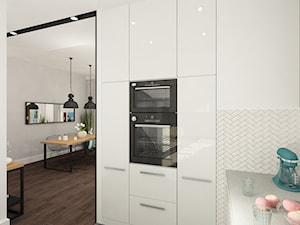 Projekt salonu z kuchnią i dwóch łazienek. Powierzchnia 52,1 m2. - Kuchnia, styl nowoczesny - zdjęcie od 4ma projekt