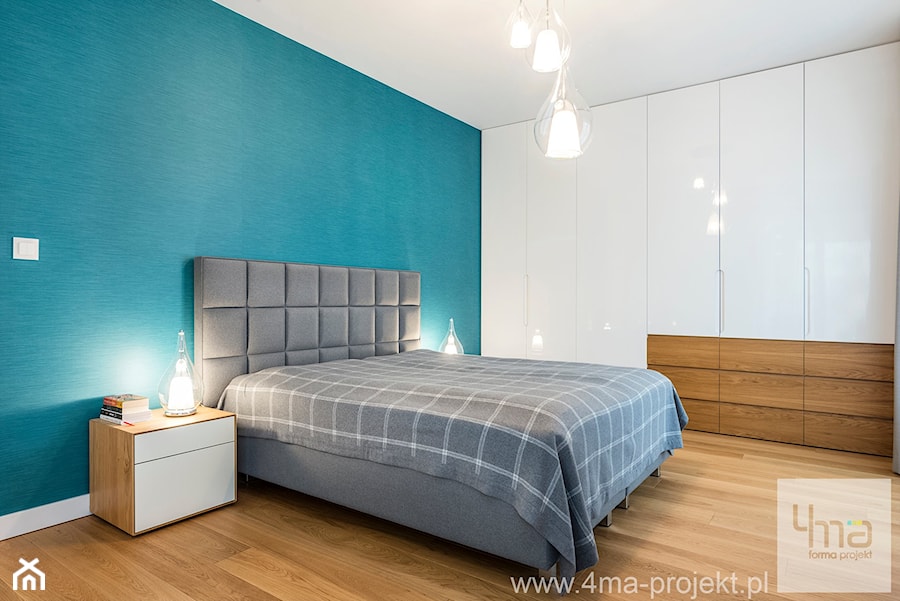 Projekt mieszkania 160 m2 na Mokotowie. - Duża niebieska sypialnia, styl nowoczesny - zdjęcie od 4ma projekt