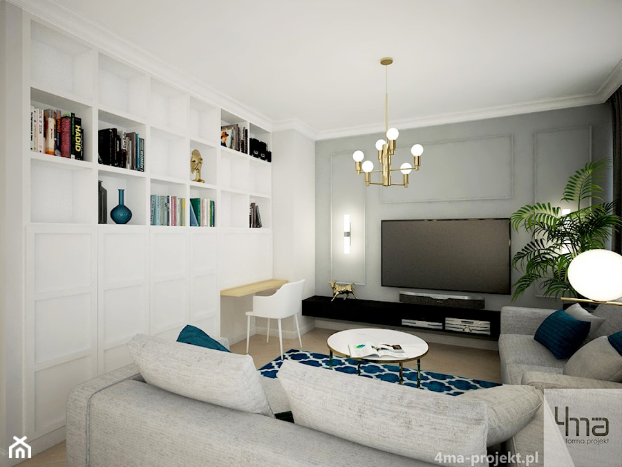 Klasycznie i ponadczasowo, 87m2 - Średni biały szary salon, styl tradycyjny - zdjęcie od 4ma projekt