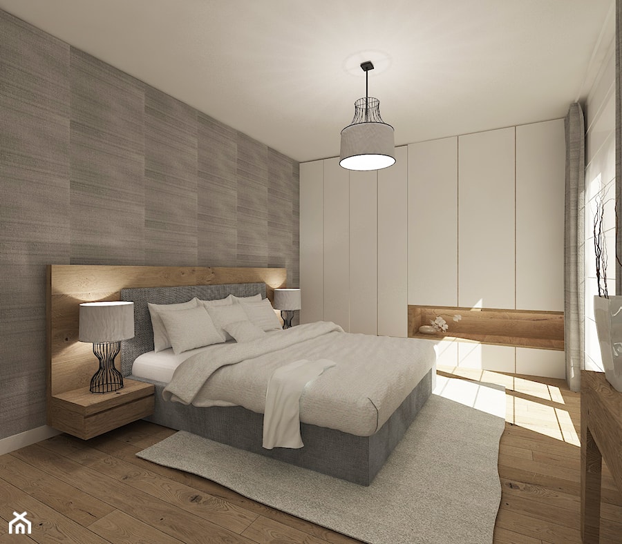 Duża biała szara sypialnia, styl nowoczesny - zdjęcie od 4ma projekt