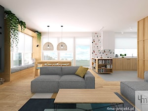 Dom w Hornówku 108m2 - Średni biały brązowy salon z kuchnią z jadalnią, styl nowoczesny - zdjęcie od 4ma projekt