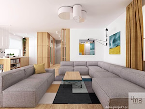 Dom w Hornówku 108m2 - Średni biały brązowy salon z kuchnią, styl nowoczesny - zdjęcie od 4ma projekt