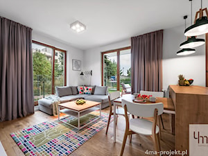 Mieszkanie 60 m2 na Bielanach - Średni biały salon z jadalnią, styl skandynawski - zdjęcie od 4ma projekt