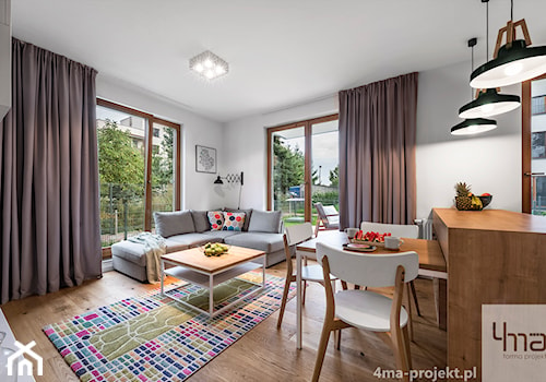 Mieszkanie 60 m2 na Bielanach - Średni biały salon z jadalnią, styl skandynawski - zdjęcie od 4ma projekt