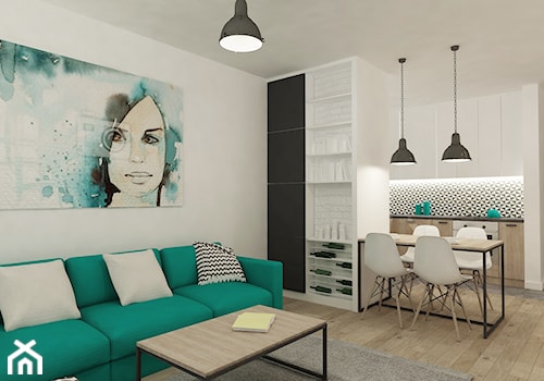 Mieszkanie 64 m2 z "loftowym" akcentem. - Średni biały salon z kuchnią z jadalnią, styl skandynawski - zdjęcie od 4ma projekt