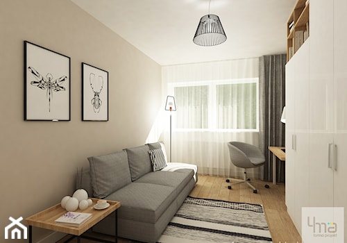 Projekt domu o pow. 125 m2 w Ożarowie Mazowieckim - Średnie z sofą z zabudowanym biurkiem beżowe białe biuro, styl nowoczesny - zdjęcie od 4ma projekt
