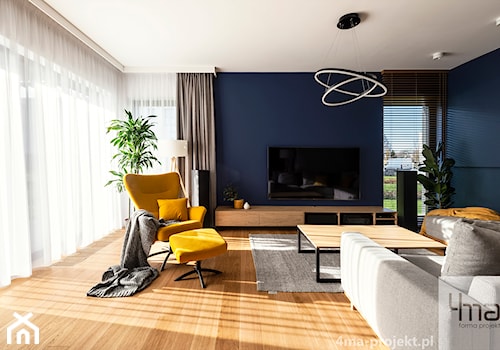 Mieszkanie o pow. 129 m2 - Mokotów - Średni biały niebieski salon, styl nowoczesny - zdjęcie od 4ma projekt