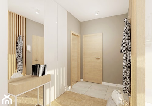 Projekt mieszkania 53 m2 na Żoliborzu - Średni z wieszakiem szary hol / przedpokój, styl nowoczesny - zdjęcie od 4ma projekt