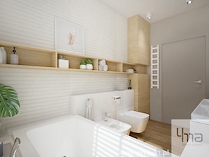 Projekt strefy dziennej 2 - Mała bez okna z dwoma umywalkami z punktowym oświetleniem łazienka, styl nowoczesny - zdjęcie od 4ma projekt