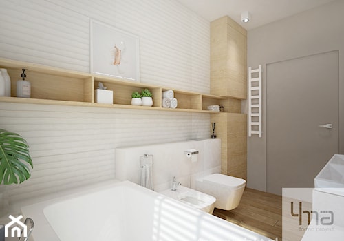 Projekt strefy dziennej 2 - Mała bez okna z dwoma umywalkami z punktowym oświetleniem łazienka, styl nowoczesny - zdjęcie od 4ma projekt